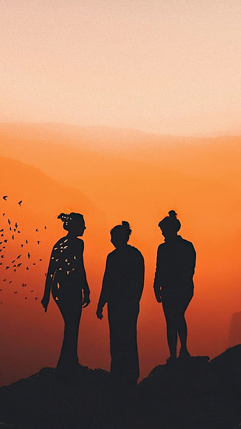 3 Friends, Sunset, Background HD phone wallpaper