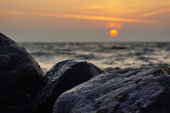 Nature, Sunset, Stones, Sea, Rocks, Blur, Smooth HD wallpaper