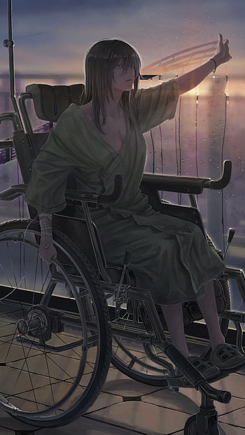 Girl in a Wheelchair, cat, Anime, girl, anime girl, anime cat HD phone wallpaper