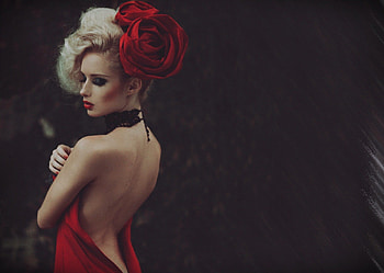 Fashion, model, red, dress, woman HD wallpaper