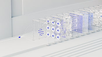 Visual abstraction of neural networks in AI technology, featuring data flow and algorithms. HD wallpaper