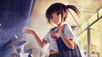 Girl Students Rain Umbrella Art, anime, anime-girl HD wallpaper