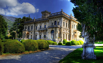 superb mansion r, driveway, trees, hedges, sky, r, mansion HD wallpaper