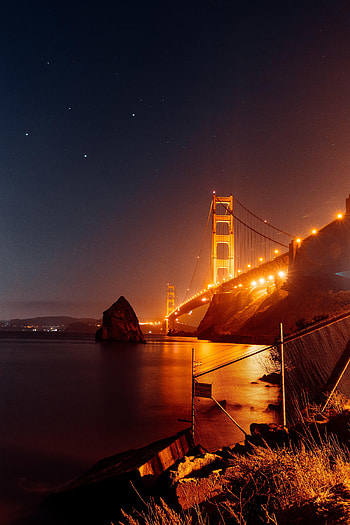 Water, Lights, Dark, Bridge, Architecture Night HD phone wallpaper