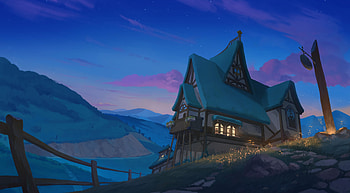 House, Rivers, Art, Mountains, Night HD wallpaper