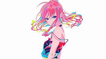 Anime girl, colorful hair and clothes, minimal HD wallpaper