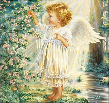 By Dona Gelsinger, wing, painting, art, flower, cute, angel, dona gelsinger HD wallpaper