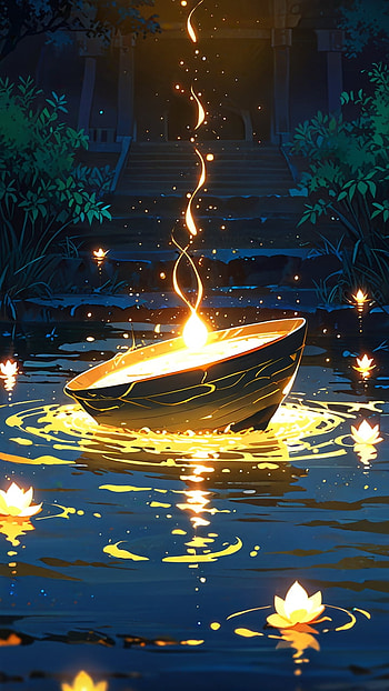 cangle light in river, Anime, artistic, river HD phone wallpaper