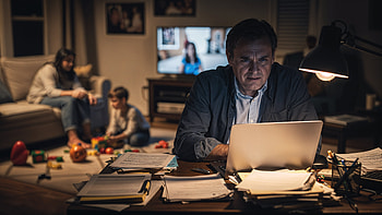 : Late-Night Home Office — Dad Working While Family Unwinds, Man, Laptop HD wallpaper