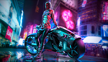 Biker Cyberpunk Girl , cyberpunk, biker, artist, artwork, digital-art, neon, artstation HD wallpaper