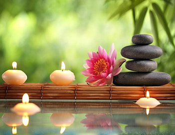 Still Life, candles, bamboo, stones, flower HD wallpaper
