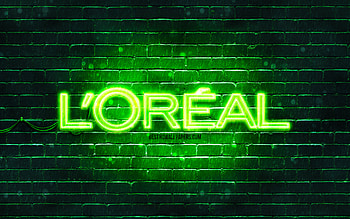 Loreal green logo, , green brickwall, Loreal logo, brands, Loreal neon logo, Loreal HD wallpaper