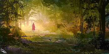 Trees, Art, Forest, Glow, Wanderer HD wallpaper