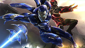 Iron Blue Armor, iron-man, superheroes, artwork, artist, pixiv HD wallpaper