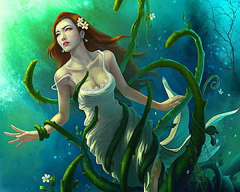Under the sea, weeds, underwater, fantasy, woman HD wallpaper