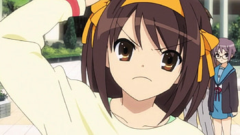 Haruhi is going to hit you, suzumiya, anime, haruhi, mad HD wallpaper