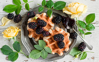 Pancakes, fruit, breakfast, food HD wallpaper