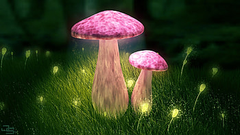 Pink mushrooms, mushrooms, CG, johnny8901, pink, fantasy, flower, green, game, luminos HD wallpaper