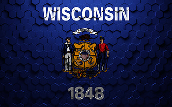 Flag of Wisconsin, honeycomb art, Wisconsin hexagons flag, Wisconsin, 3d hexagons art, Wisconsin flag HD wallpaper