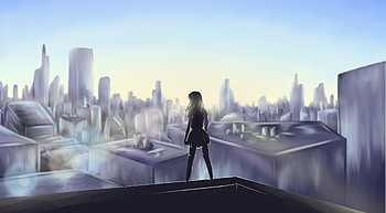 Girl City Heights , artist, artwork, digital-art, deviantart HD wallpaper