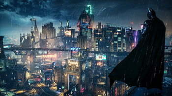 Gotham skyline, Batman Arkham Knight screenshots HD wallpaper