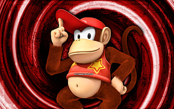 Diddy Kong, red grunge background, vortex, Super Mario, cartoon monkey, Super Mario characters, Super Mario Bros, Diddy Kong Super Mario HD wallpaper
