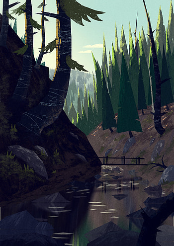 Rivers, Trees, Art, Bridge, Slope HD phone wallpaper
