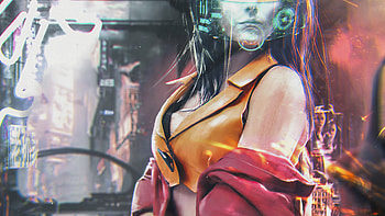 Scifi Girl Vs Robots , scifi, artist, artwork, digital-art, artstation, cyberpunk HD wallpaper