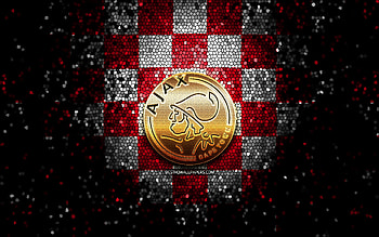 Ajax Cape Town FC, glitter logo, Premier Soccer League, red white checkered background, soccer, South African football club, Ajax Cape Town logo, mosaic art, football, PSL, Ajax Cape Town HD wallpaper