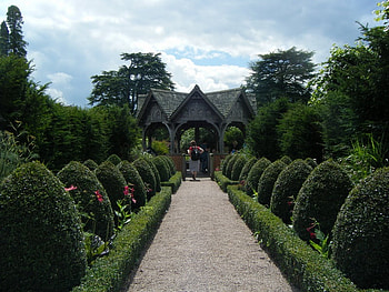 Hampton Court Castle Gardens, bushes, garden, flowers, house HD wallpaper