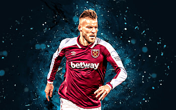 Andriy Yarmolenko, , 2022, Ukrainian footballers, West Ham United FC, soccer, Mohamed Said Benrahma, Premier League, footballers, blue neon lights, Andriy Yarmolenko , Andriy Yarmolenko West Ham HD wallpaper