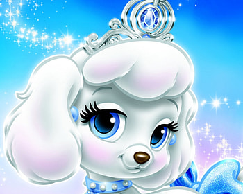Pumpkin, blue, dog, palace pets, white, cinderella, cute, disney, puppy, fantasy, poodle HD wallpaper