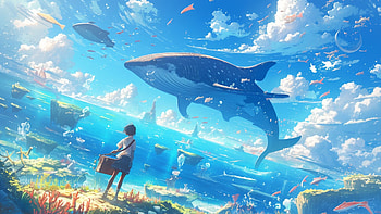 Blue Summer, summer, whale, Anime, adventure, fantasy, fantasy adventure, Anime Summer, fantasy anime HD wallpaper