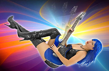 Blue quitar, blue, music, colors, quitar, female HD wallpaper