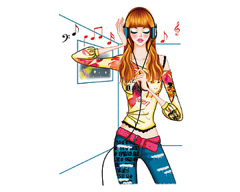 music girl, antique, colourful, paintings, artistic HD wallpaper