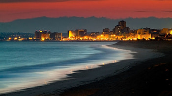 Cities, Night, Building, Shore, Bank, Shine, Light, Ocean, Turkey, Kusadasi, Kushadas HD wallpaper