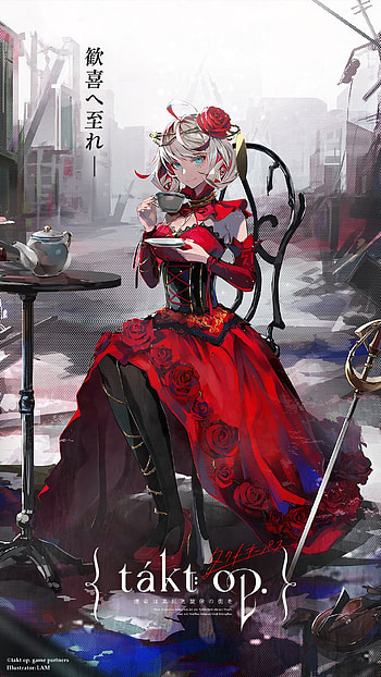 Unmei_Takt op, costume design, red, music, blonde, girl, anime, video games HD phone wallpaper