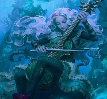 Leena, water, felipe castro, blue, pink, instrument, fantasy, girl HD wallpaper