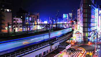 city lights in china, street, train, city, lights HD wallpaper