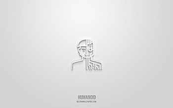 Humanoid 3d icon, white background, 3d symbols, Humanoid, technology icons, 3d icons, Humanoid sign, technology 3d icons HD wallpaper