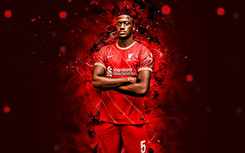 Ibrahima Konate, , 2021, Liverpool FC, french footballers, soccer, Premier League, football, red neon lights, Ibrahima Konate Liverpool, Ibrahima Konate HD wallpaper