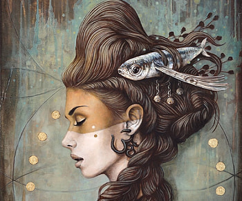 :), painting, art, fantasy, pesti, pictura, face, fish, girl, sophie wilkins HD wallpaper