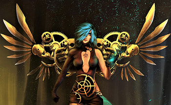 Steampunk, fantasy, angel, artwork HD wallpaper
