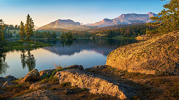 Sunset at Wind River Range, Wyoming, trees, USA, sky, water, mountains, reflections HD wallpaper