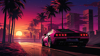 Retro Drive Through Palmwave Paradise, retrowave, palm, trees, synthwave, artist, artwork, digital-art HD wallpaper