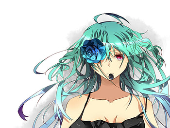 Hatsune Miku, black, awesome, blue rose, cute, red eyes, vocaloid, dress, beauty, nice, miku, rose, vocaloids, hatsune, program, white, girl, aqua, beautiful, diva, anime, pretty, aqua hair, red, cool, idol, virtual HD wallpaper