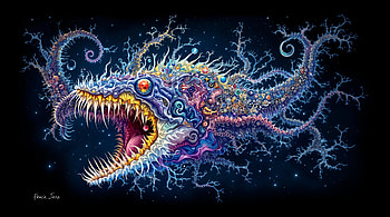 Mesmerizing Deep Sea Creature in, Abstract, colorful illustration, surrealism HD wallpaper