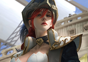 Miss Fortune, red head, online game, League of Legends, art HD wallpaper