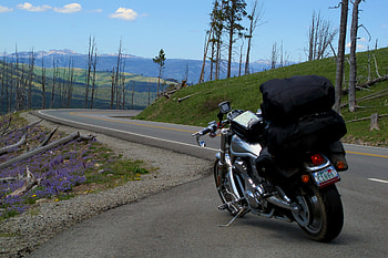Mountain road, cross country, wyoming roads, yellowstone, v rod HD wallpaper