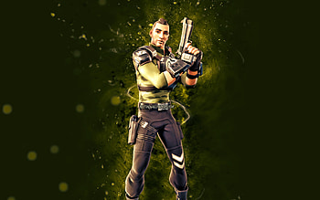 No Mask Green Bravo Leader, , yellow neon lights, Fortnite Battle Royale, Fortnite characters, No Mask Green Bravo Leader Skin, Fortnite, No Mask Green Bravo Leader Fortnite HD wallpaper